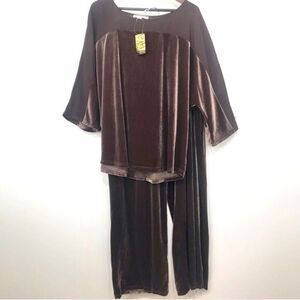 Suzanne Betro Two Piece Brown Velour Matching Lounge Pants and Top NEW
